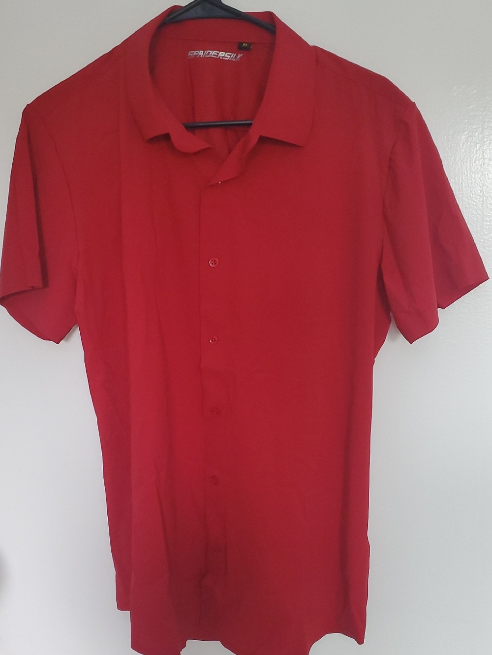 Spaidersilk Italian Design Solid Red Short Sleeve Button-Down Shirt